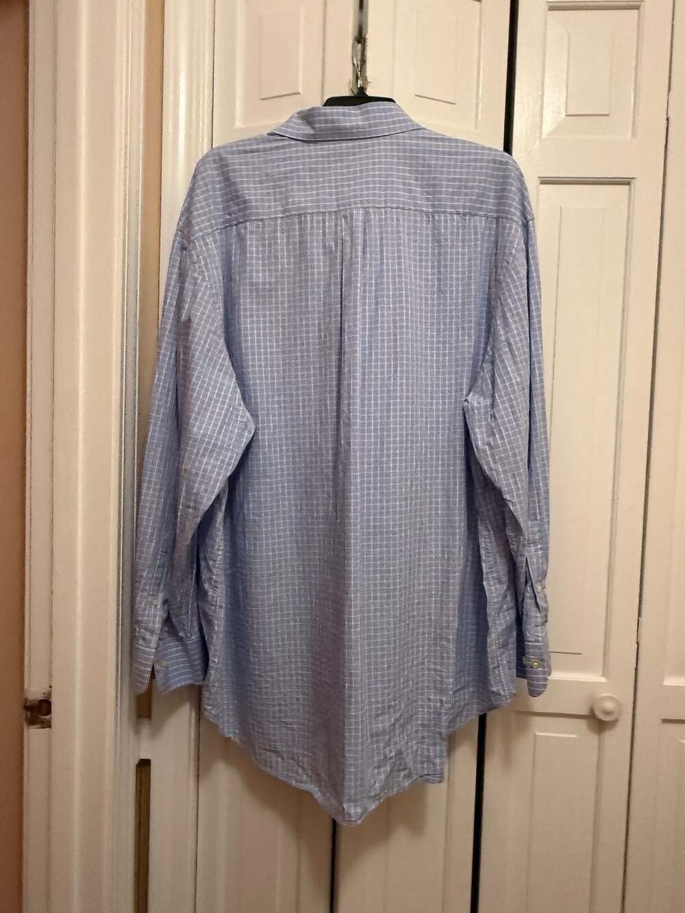 Peter Millar Men's Blue and White Grid Long Sleeve Button Down Shirt XXL - Picture 5 of 5